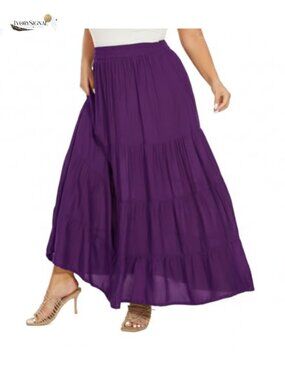 Women's 100% Rayon Tiered Maxi Skirt Boho Gypsy Plus Size 3X